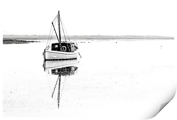 Misty Fishing Boat Reflections Print by Paul Macro