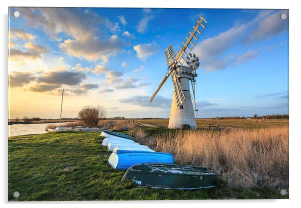 Late Light at Thurne Dyke Drainage Mill Acrylic by Andrew Ray