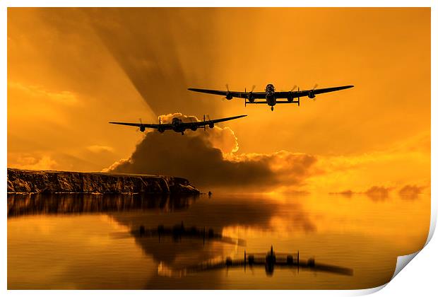  Lancasters and Sun Rays Print by Oxon Images