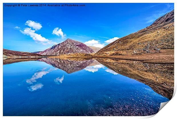  Reflections of Pen Yr Ole Wen in Llyn Idwal, Snow Print by Pete Lawless