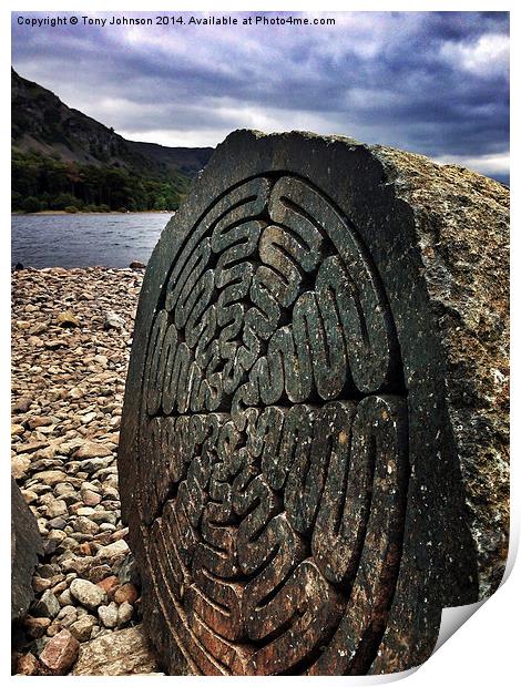 The Millennium Stone, Derwentwater Lake Print by Tony Johnson