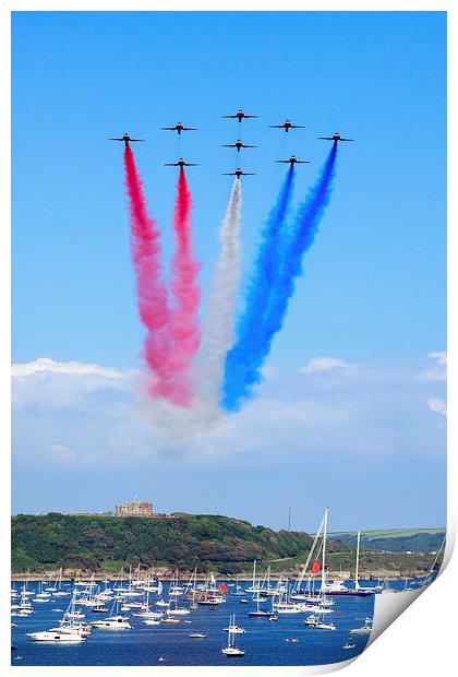 Red Arrows over Pendennis Castle Print by Andrew Ray