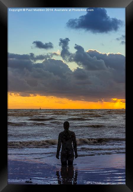 Solitary Iron Man at Crosby Beach Framed Print by Paul Madden