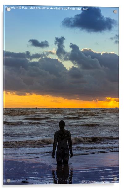 Solitary Iron Man at Crosby Beach Acrylic by Paul Madden