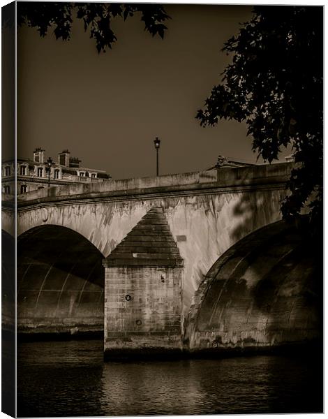 River Seine Bridge Sunrise, Paris, France Canvas Print by Mark Llewellyn