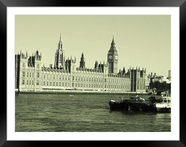 Big Ben on the River Thames Framed Mounted Print by Angie Henley