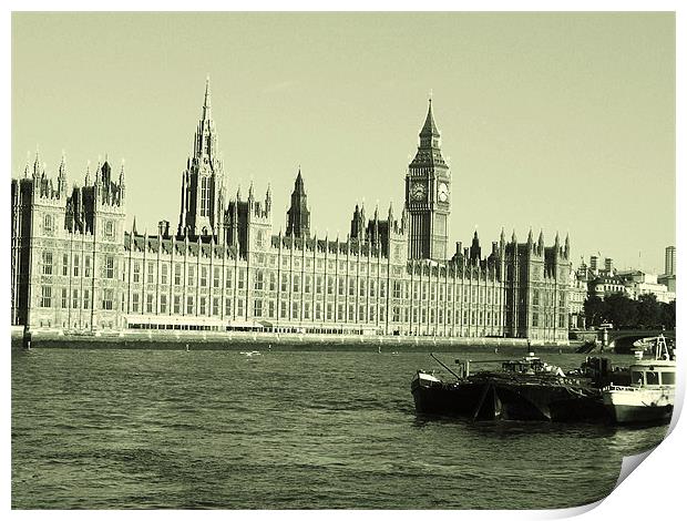Big Ben on the River Thames Print by Angie Henley
