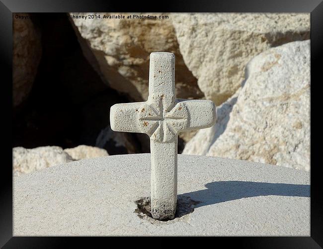  Miniature stone cross Framed Print by Sharon Bowman