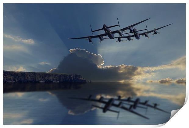  Lancasters into the sunrays Print by Oxon Images
