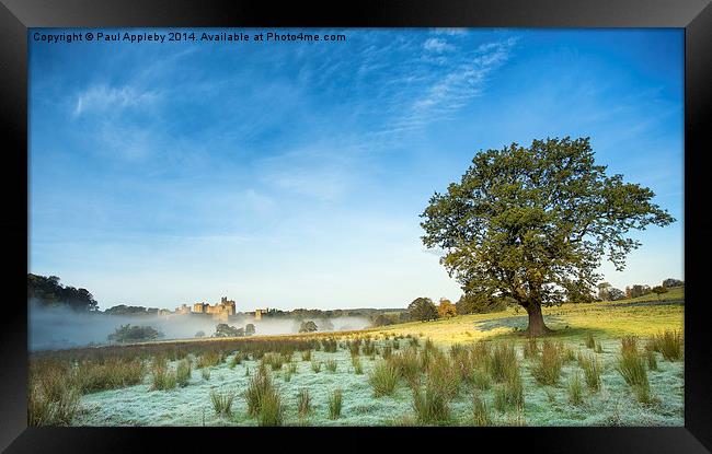  Alnwick Castle - frost and mist Framed Print by Paul Appleby