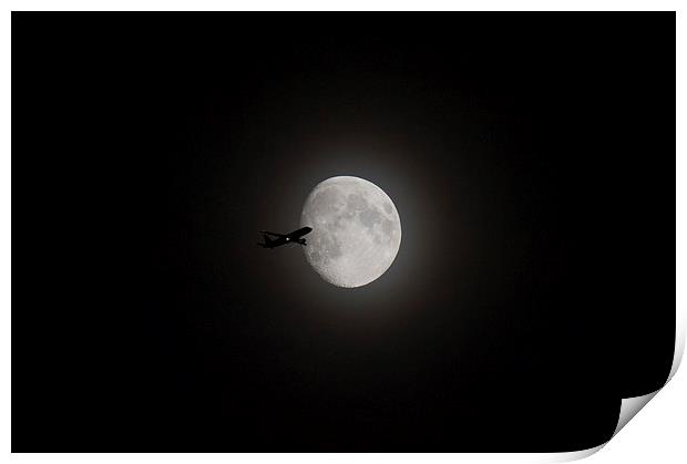 Airliner passing in front of the Moon Print by Gary Eason