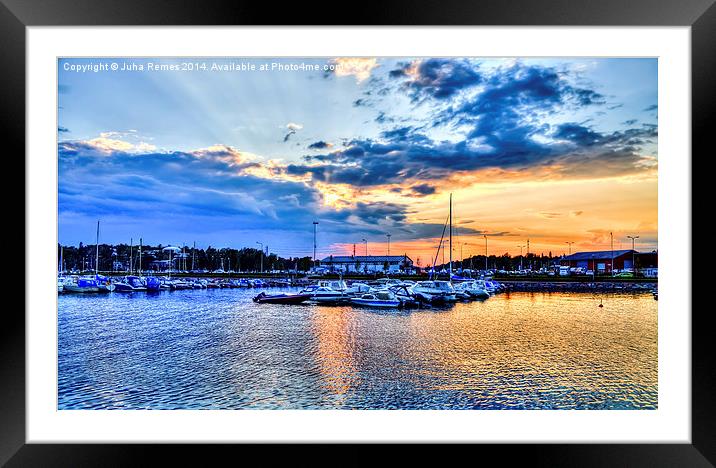 Sunset in small boat marina, Helsinki Framed Mounted Print by Juha Remes