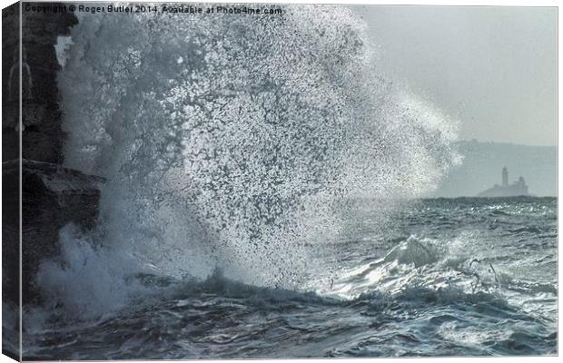Angry Waves at Porthtowan Canvas Print by Roger Butler