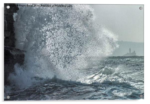 Angry Waves at Porthtowan Acrylic by Roger Butler