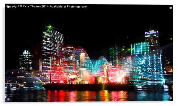 Brisbane City of Lights Acrylic by Peta Thames