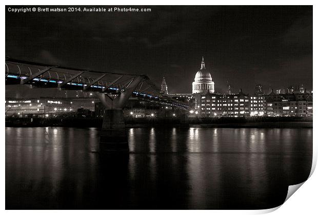  the millennium bridge and st paul's cathedral Print by Brett watson