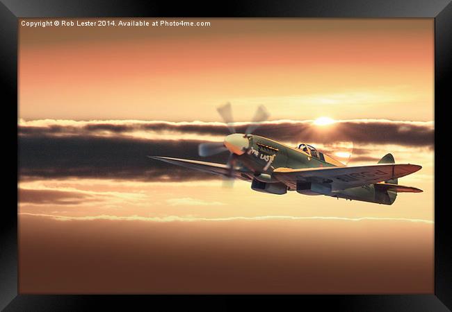 The Last Spitfire Climbs in the sun Framed Print by Rob Lester