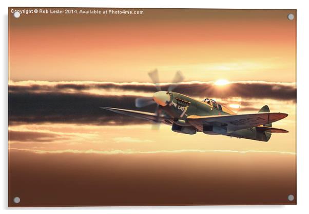 The Last Spitfire Climbs in the sun Acrylic by Rob Lester