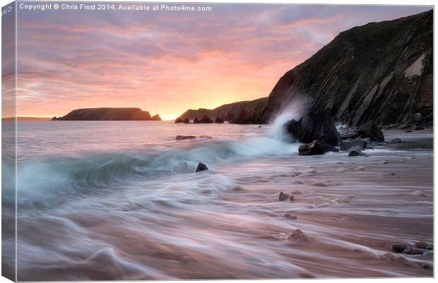  Sunset Waves at Marloes Sands Canvas Print by Chris Frost