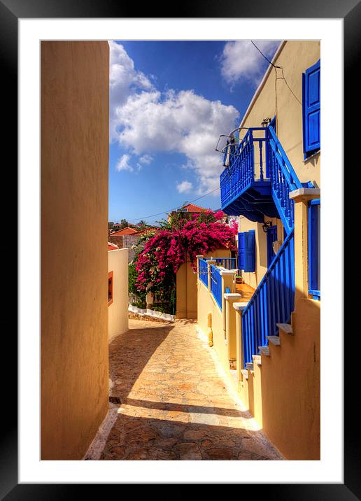 Blue paint and Bougainvillea Framed Mounted Print by Tom Gomez