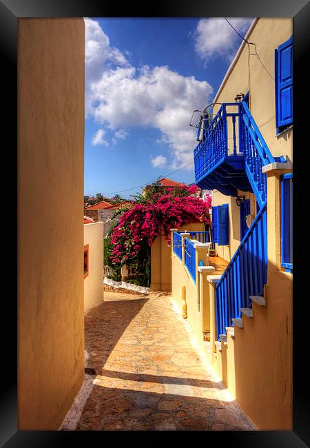 Blue paint and Bougainvillea Framed Print by Tom Gomez