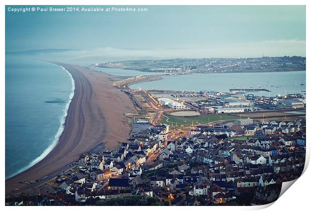 Chesil Beach from Portland Heights at Sunrise Print by Paul Brewer