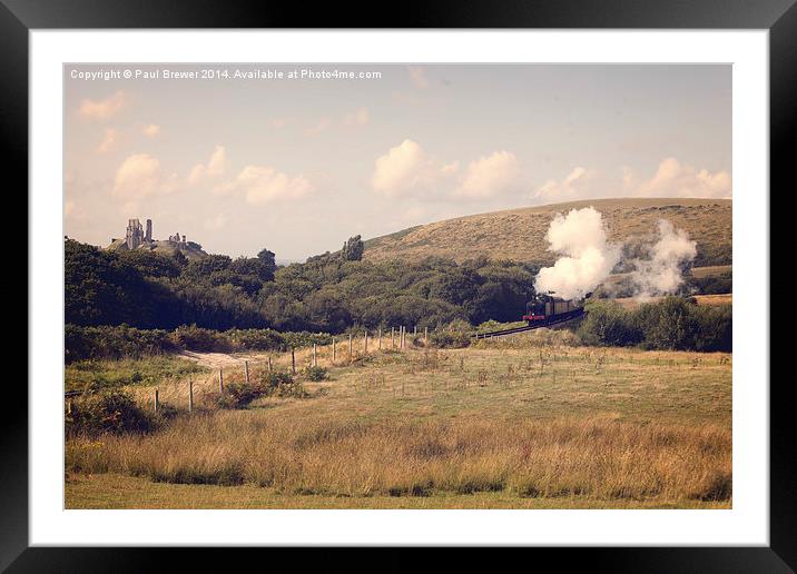 Corfe Castle Train Framed Mounted Print by Paul Brewer