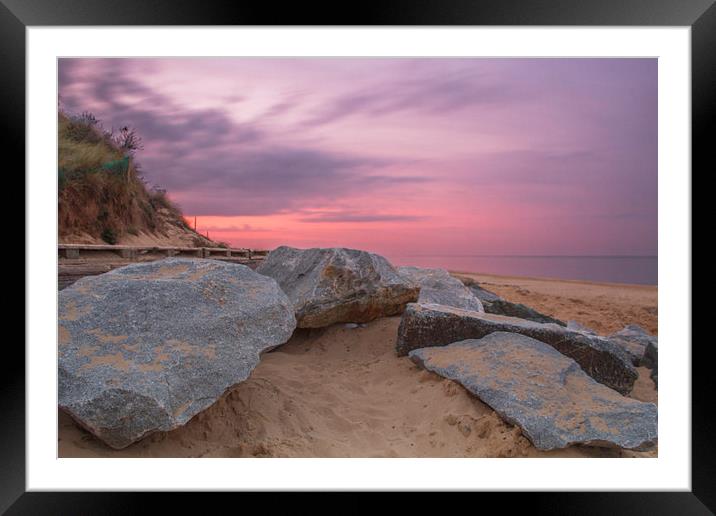  Sunset by the Rocks at Hemsby Beach Framed Mounted Print by James Taylor