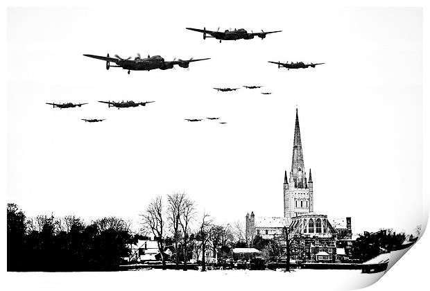 Lancasters over Norwich Cathedral Print by Paul Macro