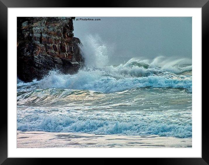 Stormy Sea at Porthtowan Framed Mounted Print by Roger Butler