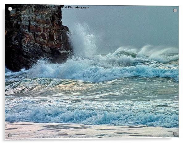 Stormy Sea at Porthtowan Acrylic by Roger Butler