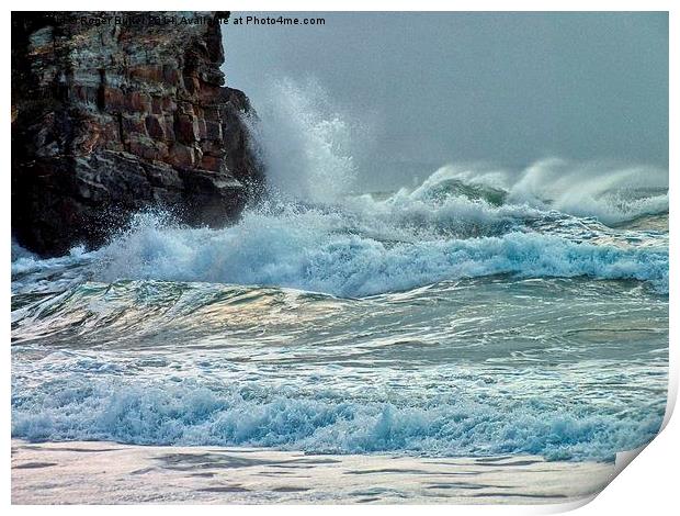 Stormy Sea at Porthtowan Print by Roger Butler
