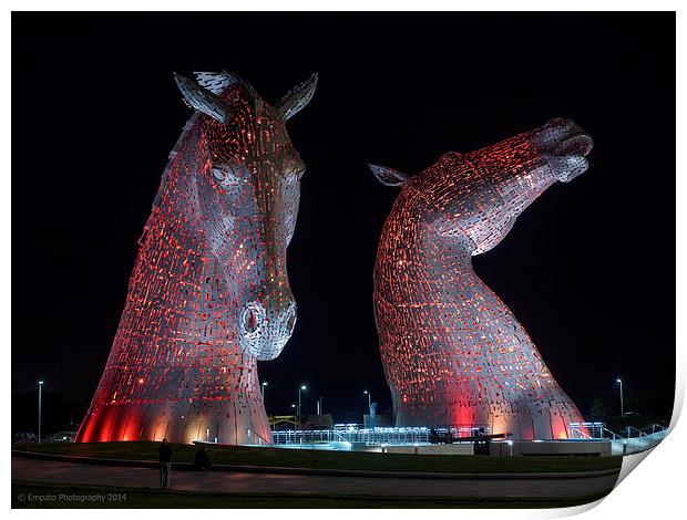 The Enchanting RedLit Kelpies Print by Tommy Dickson