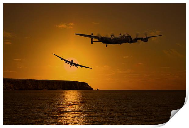  Lancaster over the Cornish Coast Print by Oxon Images