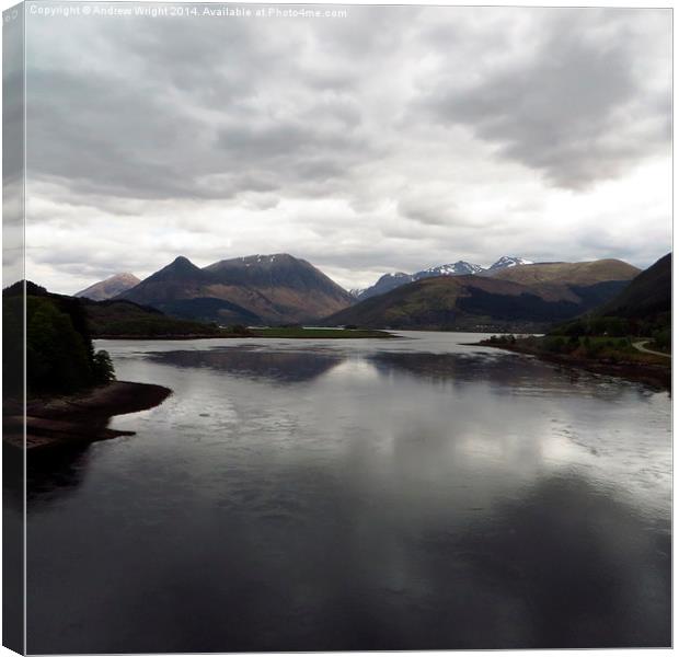  Loch Leven & Pap of Glen Coe Canvas Print by Andrew Wright