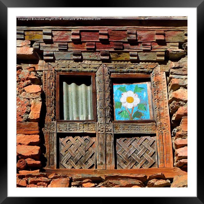  Gompa Window, Thare, Nepal Framed Mounted Print by Andrew Wright