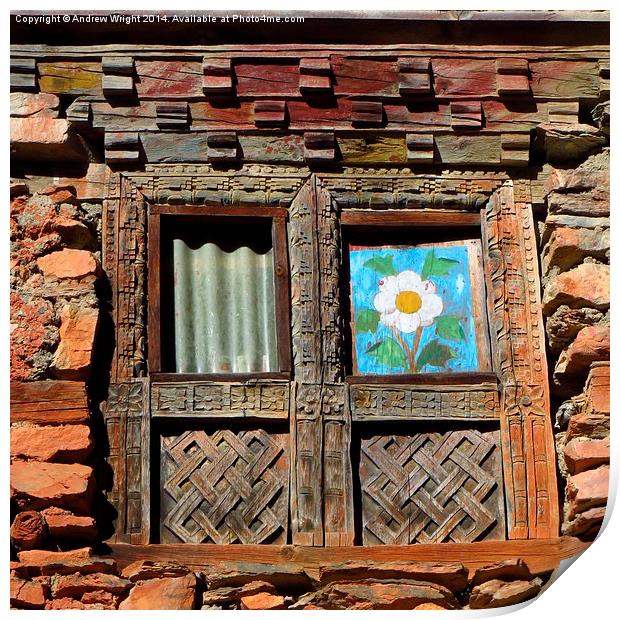  Gompa Window, Thare, Nepal Print by Andrew Wright