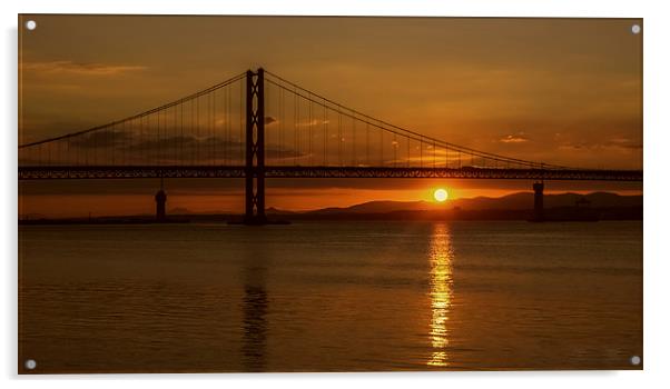  Sunset under the Forth Road Bridge Acrylic by Stuart Sinclair