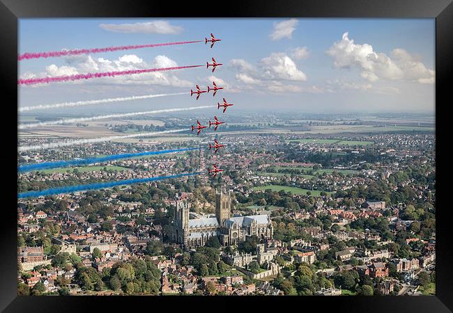 Red Arrows over Lincoln smoke on Framed Print by Gary Eason