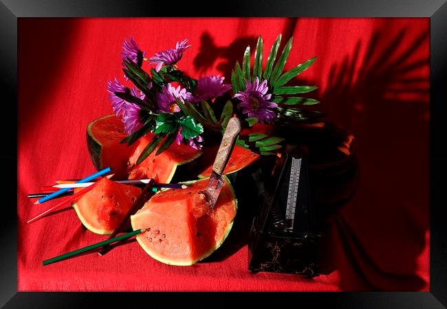  Water melon flowers and a metronome Framed Print by Jose Manuel Espigares Garc
