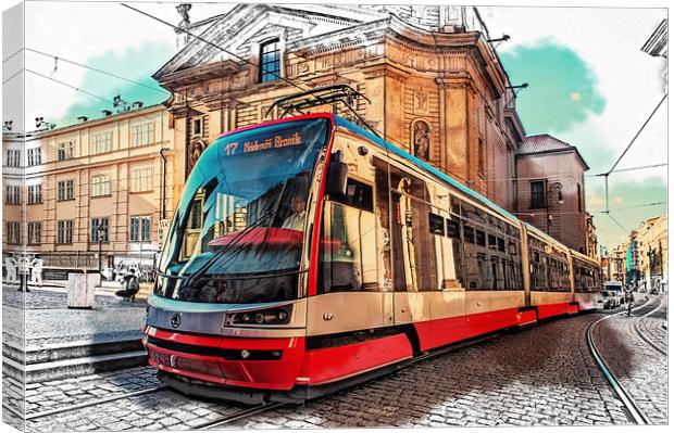  The Tram of Wishes. Prague Canvas Print by Jenny Rainbow