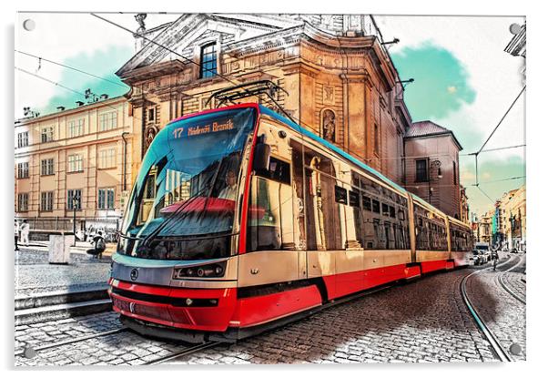  The Tram of Wishes. Prague Acrylic by Jenny Rainbow