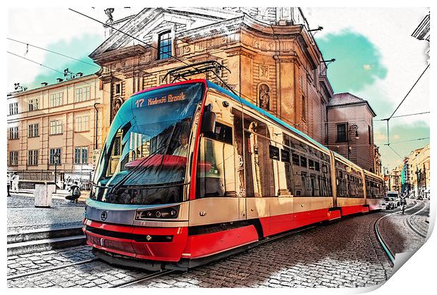  The Tram of Wishes. Prague Print by Jenny Rainbow