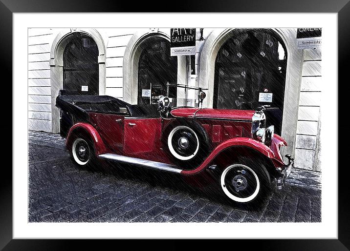  Red Vintage Car in Old Prague  Framed Mounted Print by Jenny Rainbow