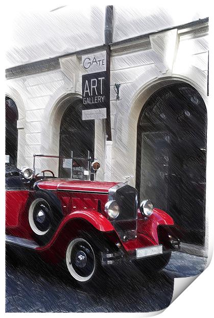  Red Vintage Car  Print by Jenny Rainbow