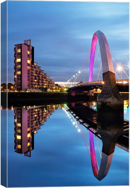 Glasgow Clyde Arc Bridge Reflections Canvas Print by Maria Gaellman