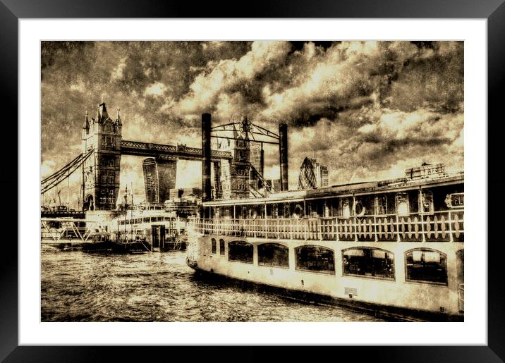 Tower Bridge and the Elizabethan Vintage Framed Mounted Print by David Pyatt