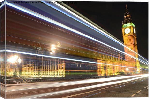 Big Ben in London light trails. Canvas Print by Andrew Heaps