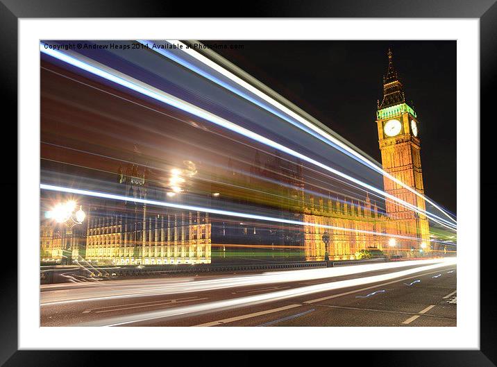Big Ben in London light trails. Framed Mounted Print by Andrew Heaps