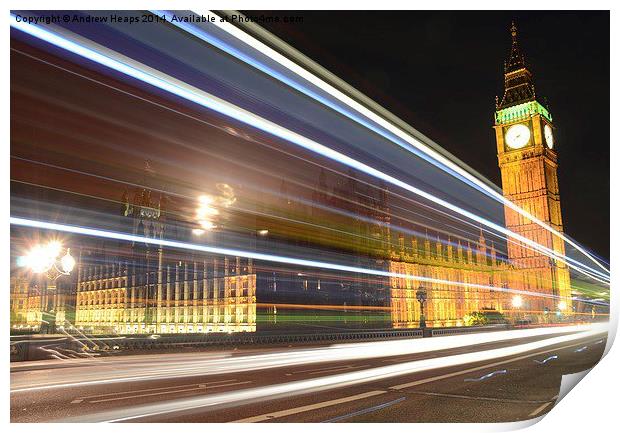 Big Ben in London light trails. Print by Andrew Heaps